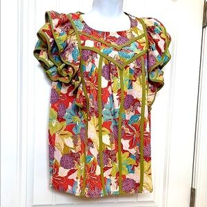 Entro Floral Flutter Sleeve Top Small Medium NEW